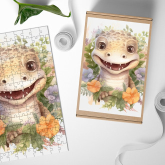 Drevené puzzle Mláďa krokodíla v kvetoch