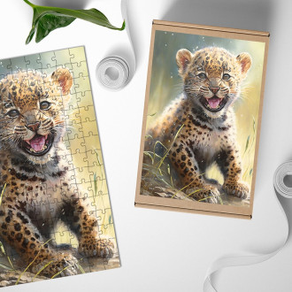 Drevené puzzle Akvarelový leopard