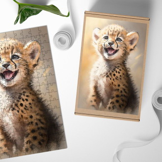 Drevené puzzle Akvarelový gepard