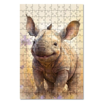 Drevené puzzle Akvarelový nosorožec