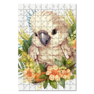 Drevené puzzle Mláďa papagája v kvetoch