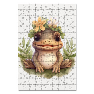 Drevené puzzle Mláďa žaby v kvetoch