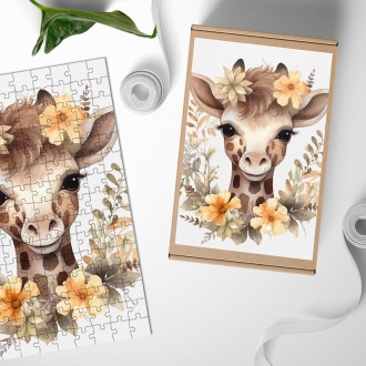 Drevené puzzle Mláďa žirafy v kvetoch