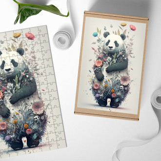 Drevené puzzle Kvetinová panda