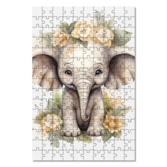 Drevené puzzle Mláďa slona v kvetoch