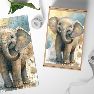 Drevené puzzle Akvarelový slon