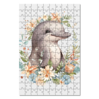 Drevené puzzle Mláďa delfína v kvetoch