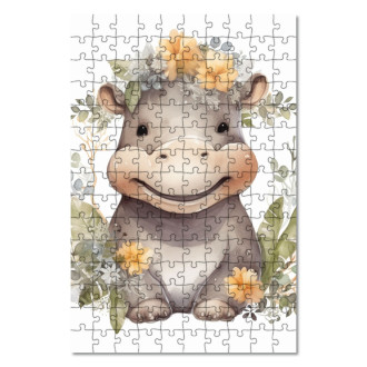 Drevené puzzle Mláďa hrocha v kvetoch