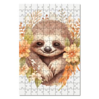 Drevené puzzle Mláďa leňocha v kvetoch