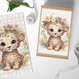 Drevené puzzle Mláďa geparda v kvetoch