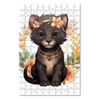 Drevené puzzle Mláďa pantera v kvetoch