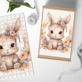 Drevené puzzle Mláďa zajaca v kvetoch