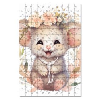 Drevené puzzle Mláďa myšky v kvetoch