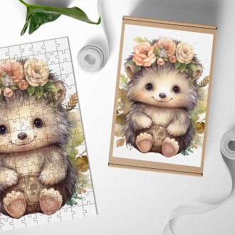 Drevené puzzle Mláďa ježka v kvetoch