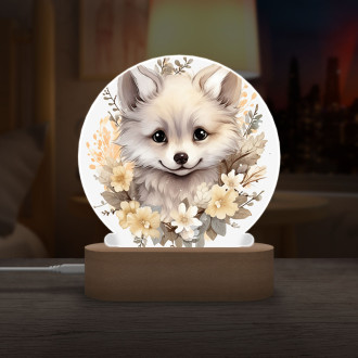 Detská lampička Mláďa biele líšky v kvetoch