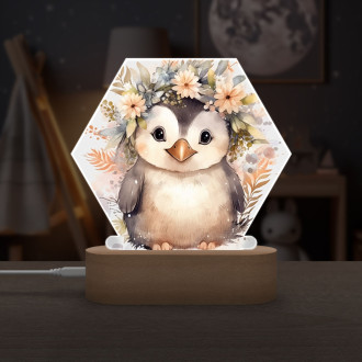 Detská lampička Mláďa tučniaka v kvetoch